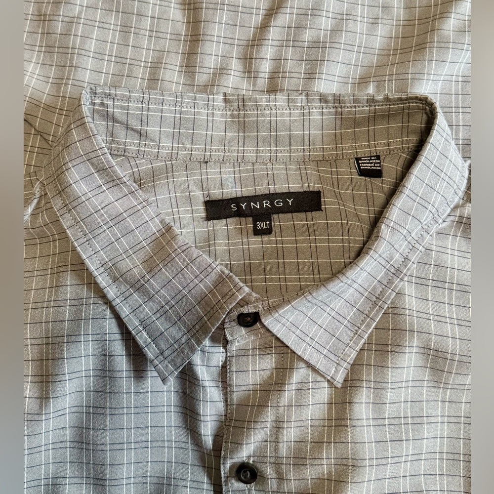 Synrgy Men's Patterned (Gray-Black-White) Short Sleeve ButtonUp (3XLT)